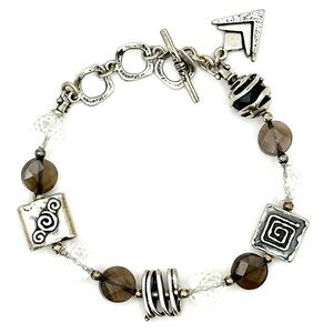 Silpada Retired B1275 Silver & Smoky Quartz Crystal Beaded Toggle Bracelet